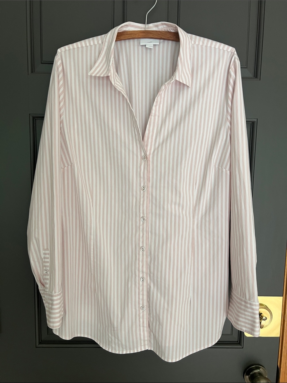 J.Jill Light Pink Striped Long Sleeve Blouse XL Button Down V-Neck